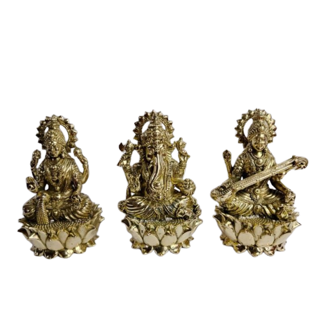 Navkara Laxmi Ganesh Saraswati Idol Set ā 2.5 Inch | Brass Finish | 230g | Decorative & Spiritual Gift
