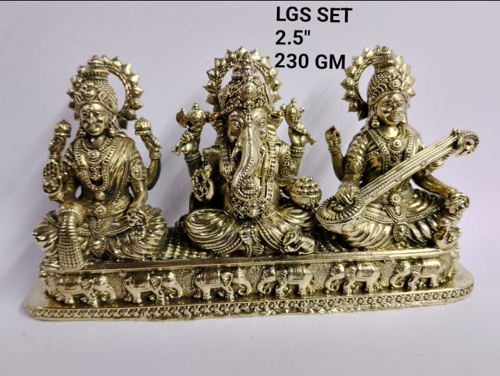 Navkara Laxmi Ganesh Saraswati Idol Set ā 2.5 Inch | Brass Finish | 230g | Decorative & Spiritual Gift