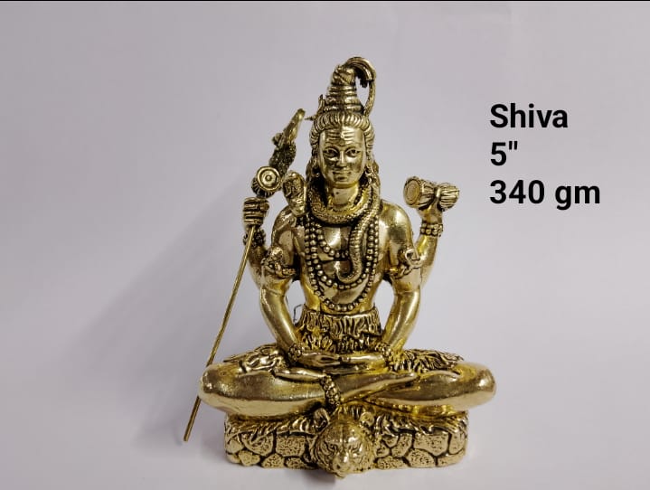 Navkara Brass Lord Shiva Idol ā 5 Inch | Antique Gold Finish | 340 gm | Bholenath Sitting Statue for Home Temple, Office, Pooja Room, Meditation & Spiritual Decor