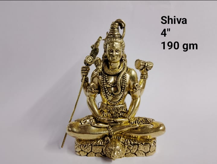 Navkara Lord Shiva Idol | 4 Inch | Brass Finish | 190g | Seated Mahadev Statue for Home Temple, Office, and Gifting