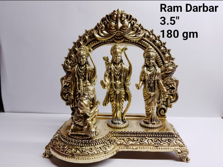 Navkara Ram Darbar Idol | 3.5 Inch | Brass Finish | 180g | Decorative Hindu God Figurine for Home Temple, Office, and Gift Purpose
