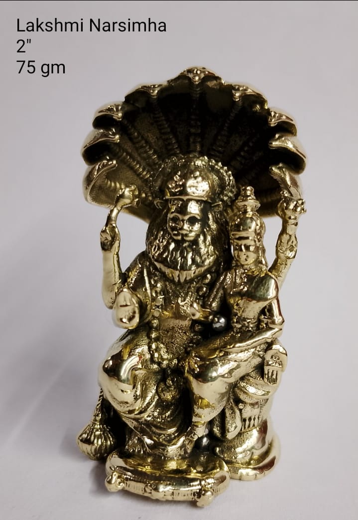 Navkara Lakshmi Narasimha Idol | 2 Inch | 75g | Brass Finish | Small Divine Statue for Home Temple, Vastu, and Gifting