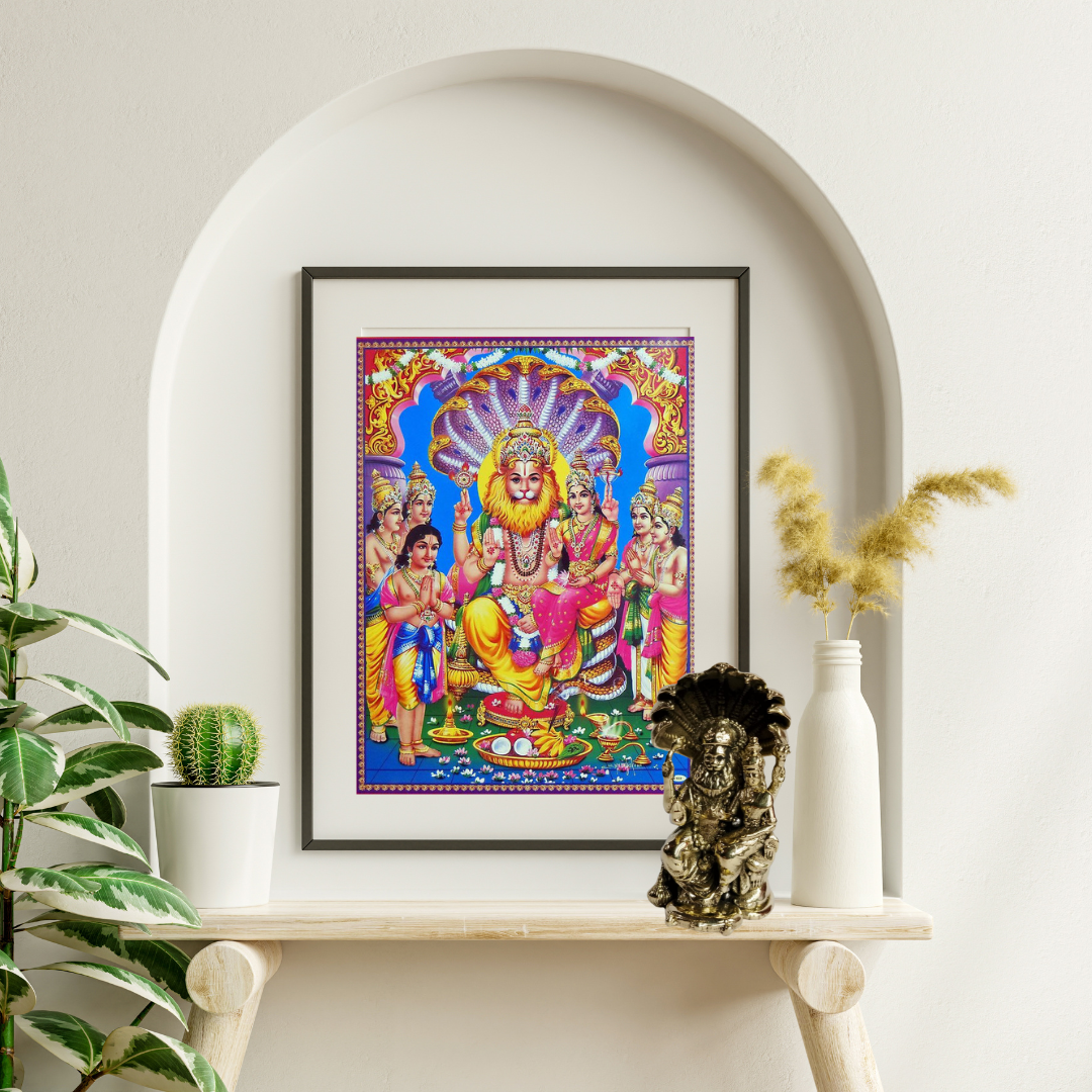 Navkara Lakshmi Narasimha Idol | 2 Inch | 75g | Brass Finish | Small Divine Statue for Home Temple, Vastu, and Gifting