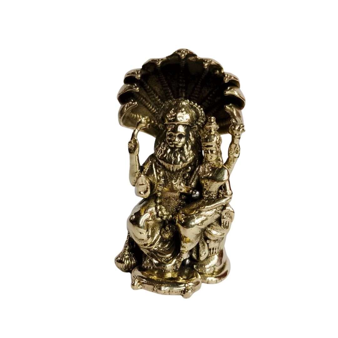Navkara Lakshmi Narasimha Idol | 2 Inch | 75g | Brass Finish | Small Divine Statue for Home Temple, Vastu, and Gifting