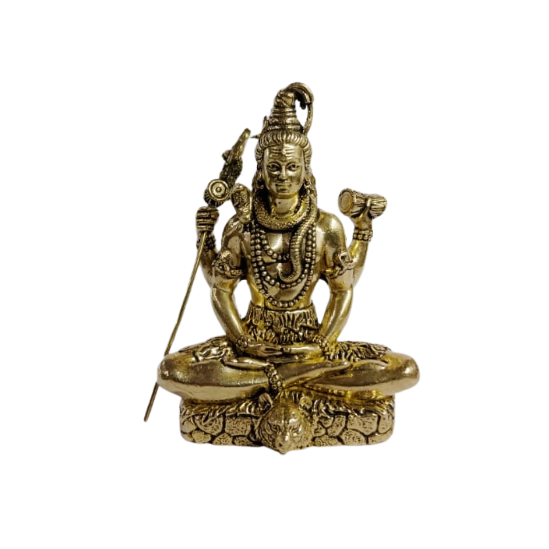 Navkara Lord Shiva Idol | 4 Inch | Brass Finish | 190g | Seated Mahadev Statue for Home Temple, Office, and Gifting