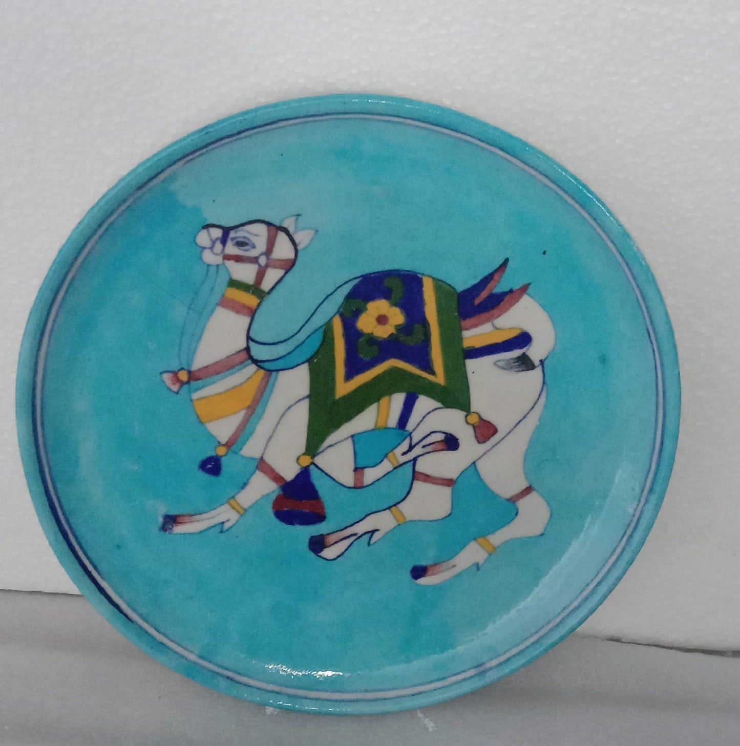 Handmade Blue Pottery Plate – 10 Inch Camel Design