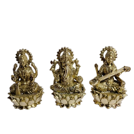 Navkara Laxmi Ganesh Saraswati Idol Set – 2.5 Inch | Brass Finish | 230g | Decorative & Spiritual Gift