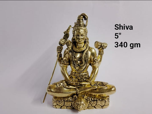 Navkara Brass Lord Shiva Idol – 5 Inch | Antique Gold Finish | 340 gm | Bholenath Sitting Statue for Home Temple, Office, Pooja Room, Meditation & Spiritual Decor