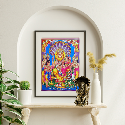 Navkara Lakshmi Narasimha Idol | 2 Inch | 75g | Brass Finish | Small Divine Statue for Home Temple, Vastu, and Gifting