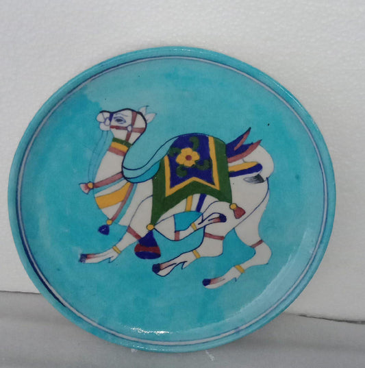 Handmade Blue Pottery Plate – 10 Inch Camel Design
